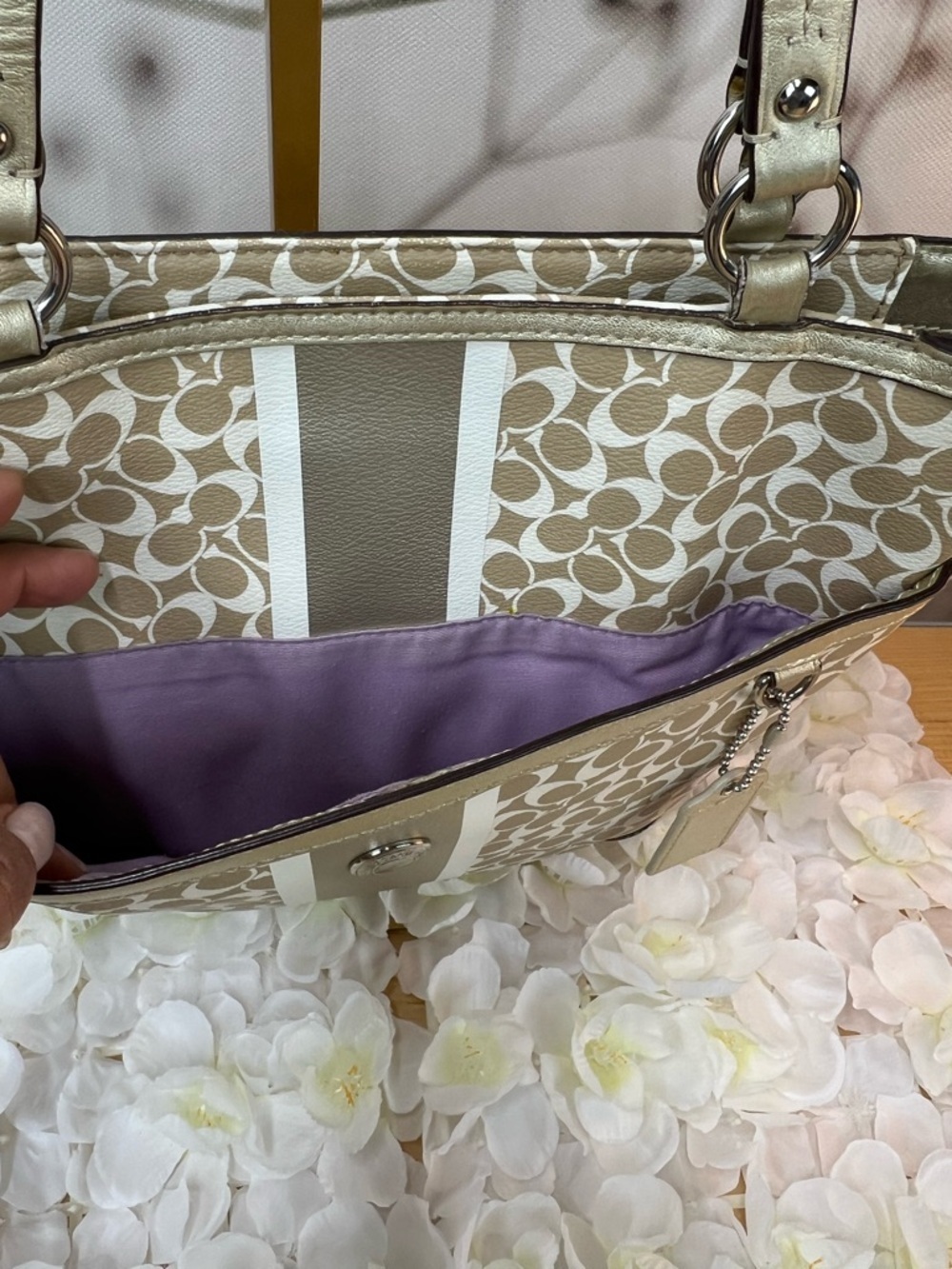 COACH Chealsea Heritage Stripe C Monogramed Beige Cream Purse - Picture 14 of 14